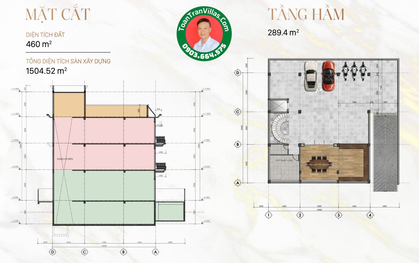 Mặt cắt và tầng hầm biệt thự đơn lập A5 The Mansion