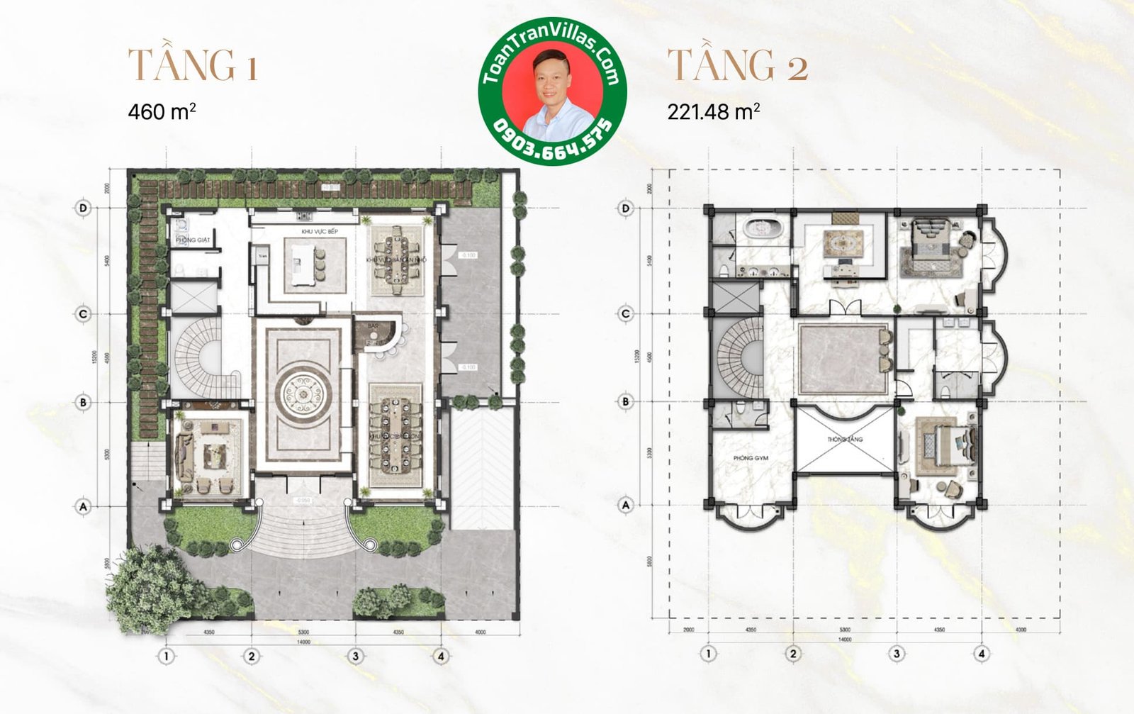 Mặt bằng tầng một và tầng hai biệt thự đơn lập A5 The Mansion