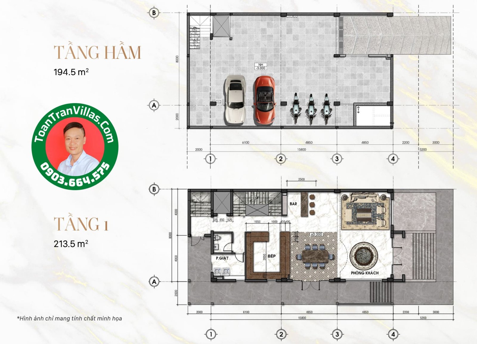 Mặt bằng tầng hầm và tầng một biệt thự song lập B5 The Mansion