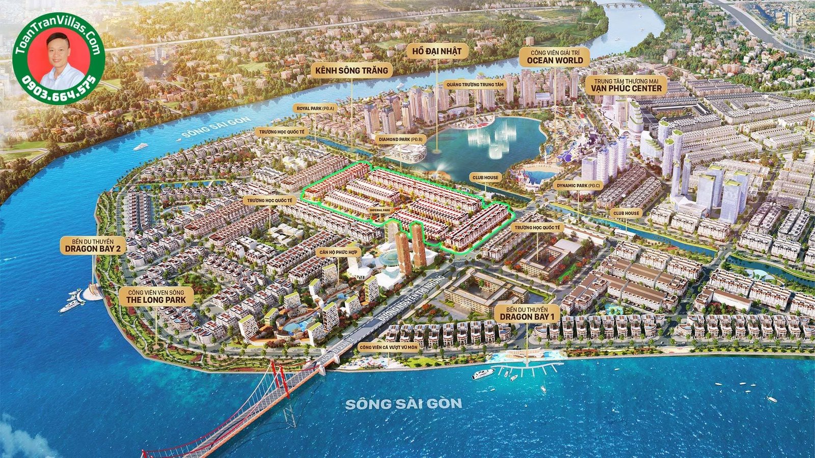 Phối cảnh Sunlake bên kênh Sông Trăng và hồ Đại Nhật