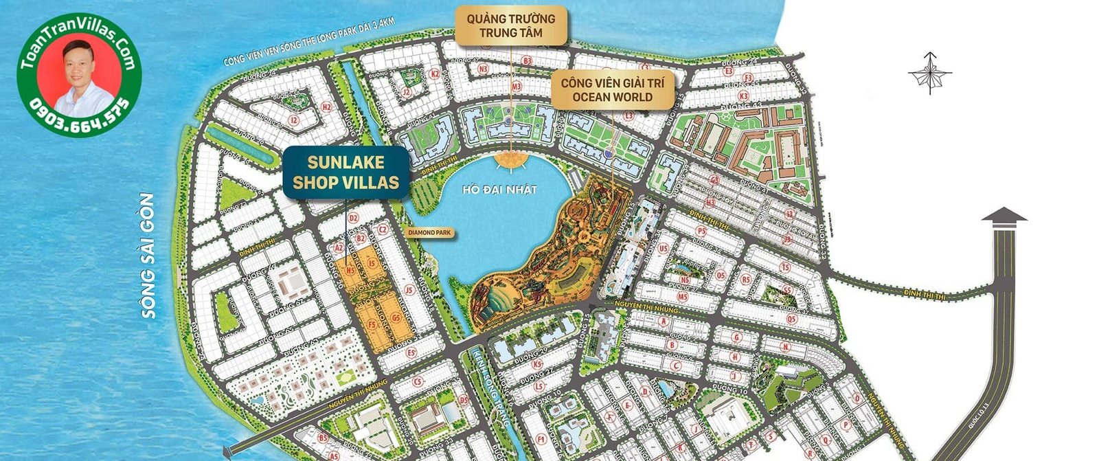 Sơ đồ vị trí Sunlake Shop Villas trong tổng thể Vạn Phúc City