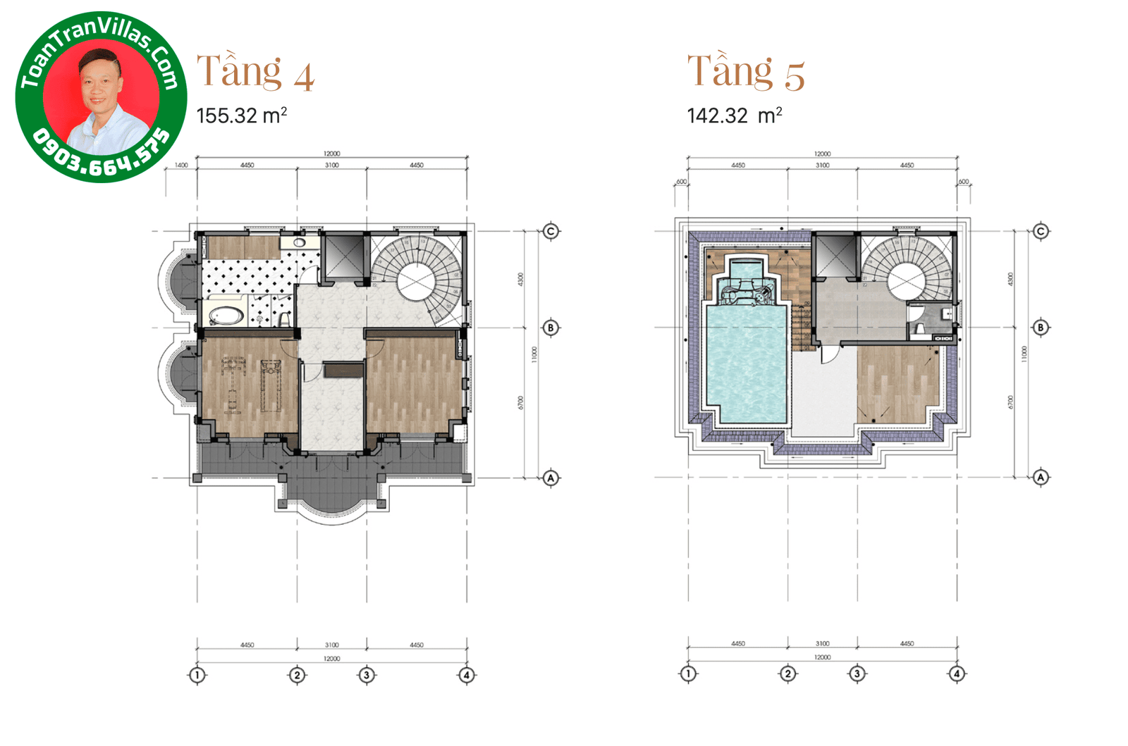 Mặt bằng tầng bốn và sân thượng mẫu biệt thự Jardin