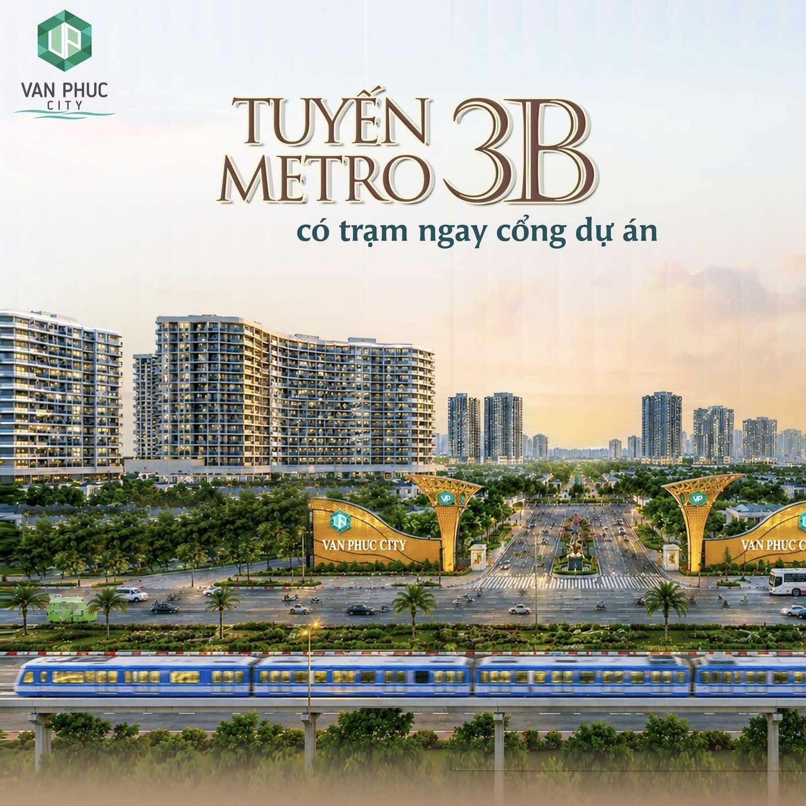 Phối cảnh tuyến Metro 3B tại cổng Vạn Phúc City