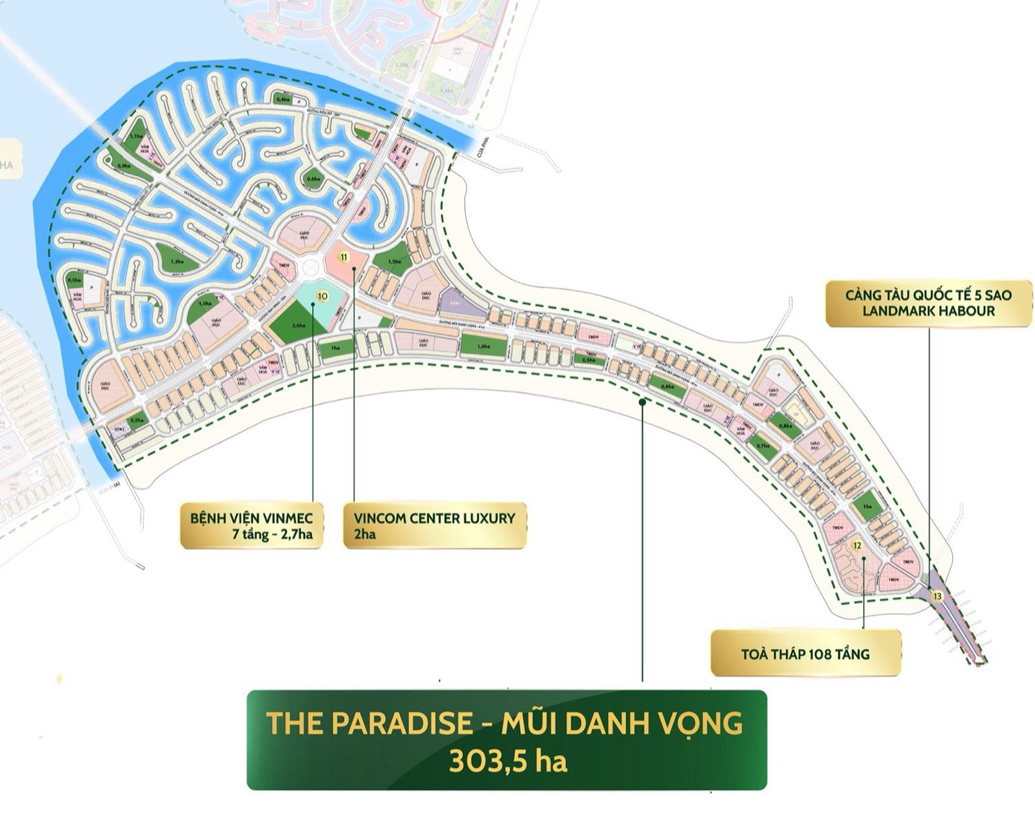 Mặt bằng phân khu The Paradise Mũi Danh Vọng 303,5 ha Vinhomes Cần Giờ